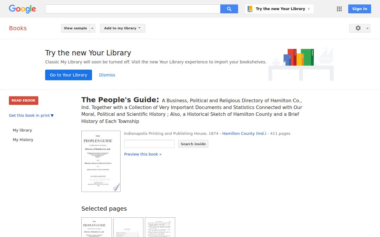 Digitized 1876 People's Guide for Hamilton County and Carmel name research