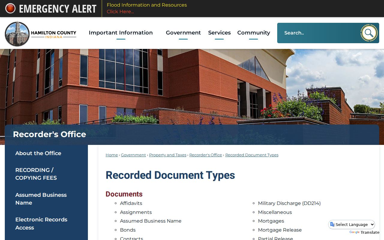 Hamilton recorded document types for tracing Carmel previous residents