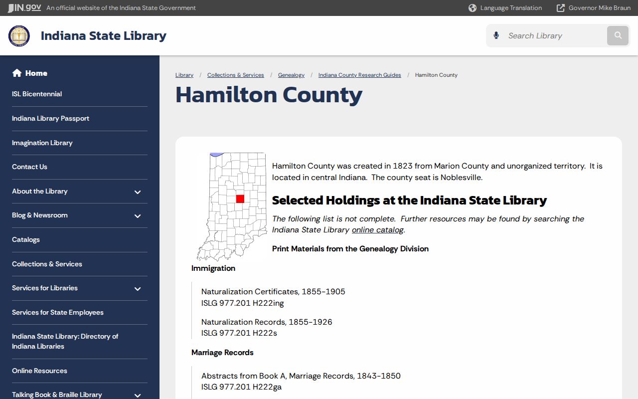 Indiana State Library guide for Carmel previous residents research