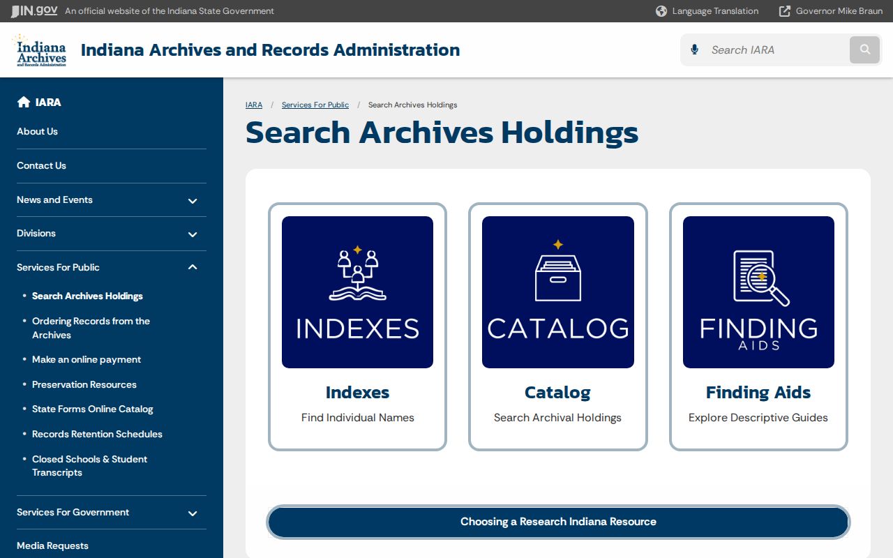 Indiana State Archives holdings for Carmel previous residents