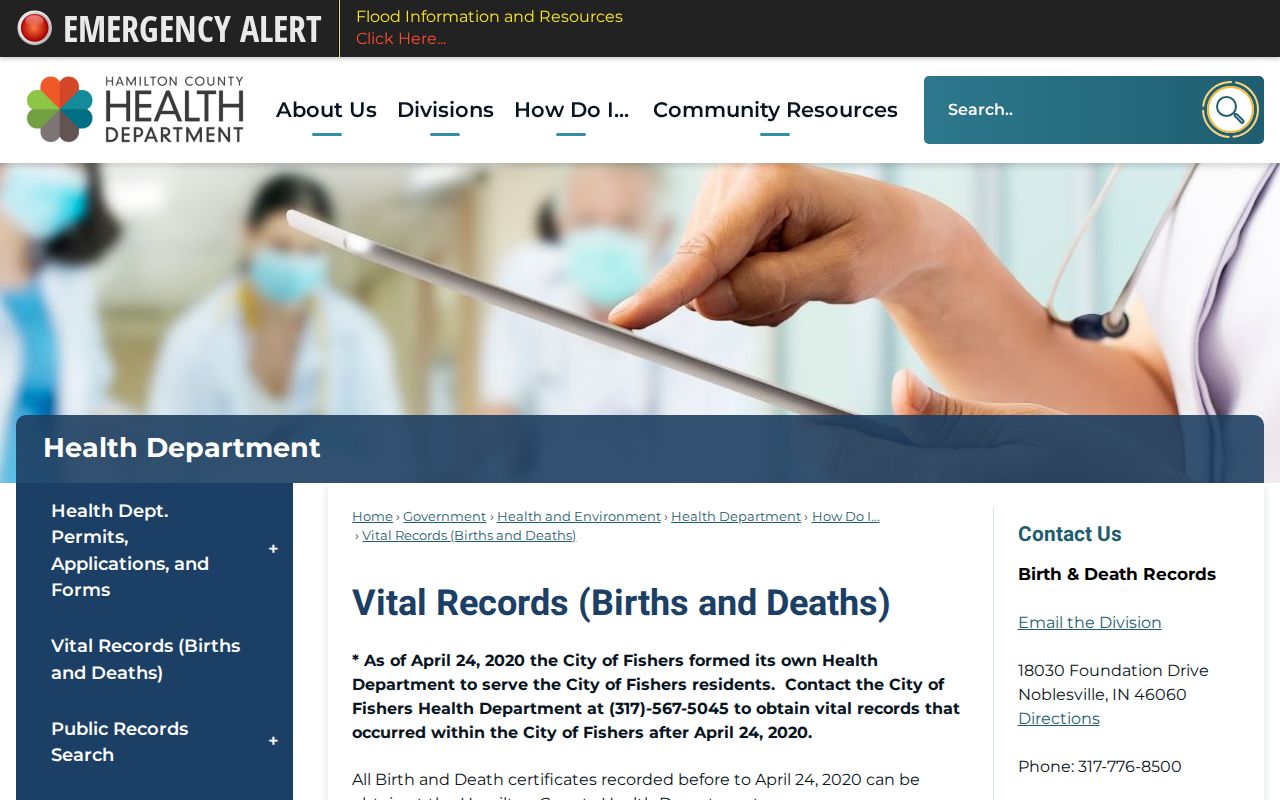 Hamilton County vital records access for a Carmel resident lookup
